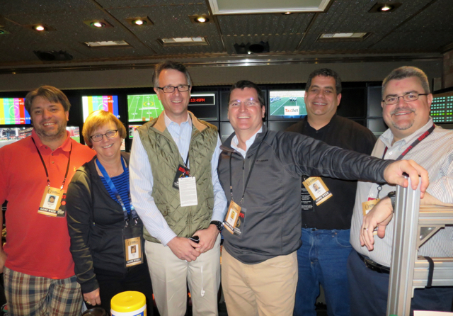 (left-to-right): Part of the ESPN Megacast Team that will help deliver 14 channels of CFP Championship content to viewers on January 11: Christoper Damian; Patricia Lowry; Ed Placey; Patrick Donaher; Seth Madway ; and Matthew Sandulli