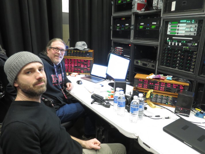 Firehouse Productions’ Vinny Siniscal (left) and Gaff Michael helped oversee a new, unified communications network at the NBA All-Star Game in Toronto.