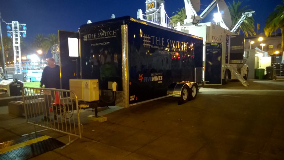 A trailer from The Switch is helping broadcasters stay connected at Super Bowl City in San Francisco.