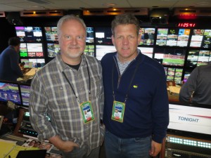 Bill Niehoff (left) and Mike Werteen of NEP inside SSCBS, the production unit at the center of CBS Sports' coverage of Super Bowl 50.