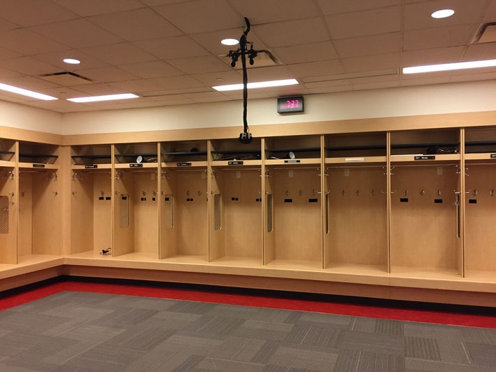 One of the stationary 360 rigs was deployed on the locker-room ceiling.