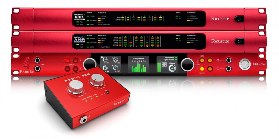 A selection of Focusrite’s new RedNet audio-networking products