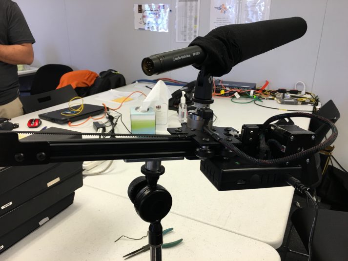 The A-T shotgun mic attached to the remotely controlled mount