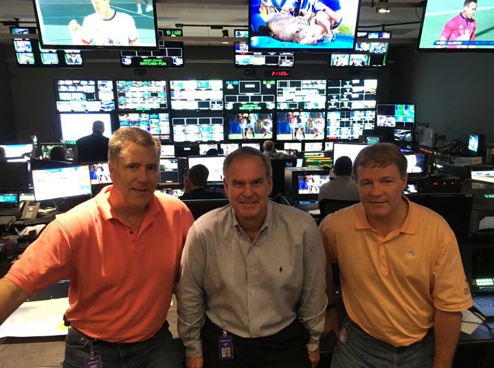 NBC Olympics' (from left) Tim Canary, Ken Goss, and Tom Popple inside NBCSN's PC4