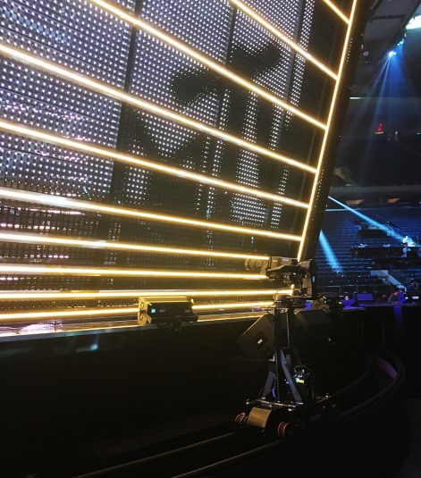 A camera mounted on a rail helped cover the VMA stage.