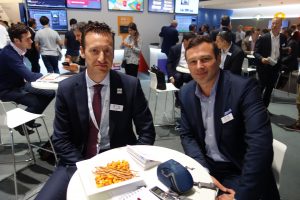EVS' Nicolas Bourdon (left) and Sebastien Verlaine on the booth at IBC2016