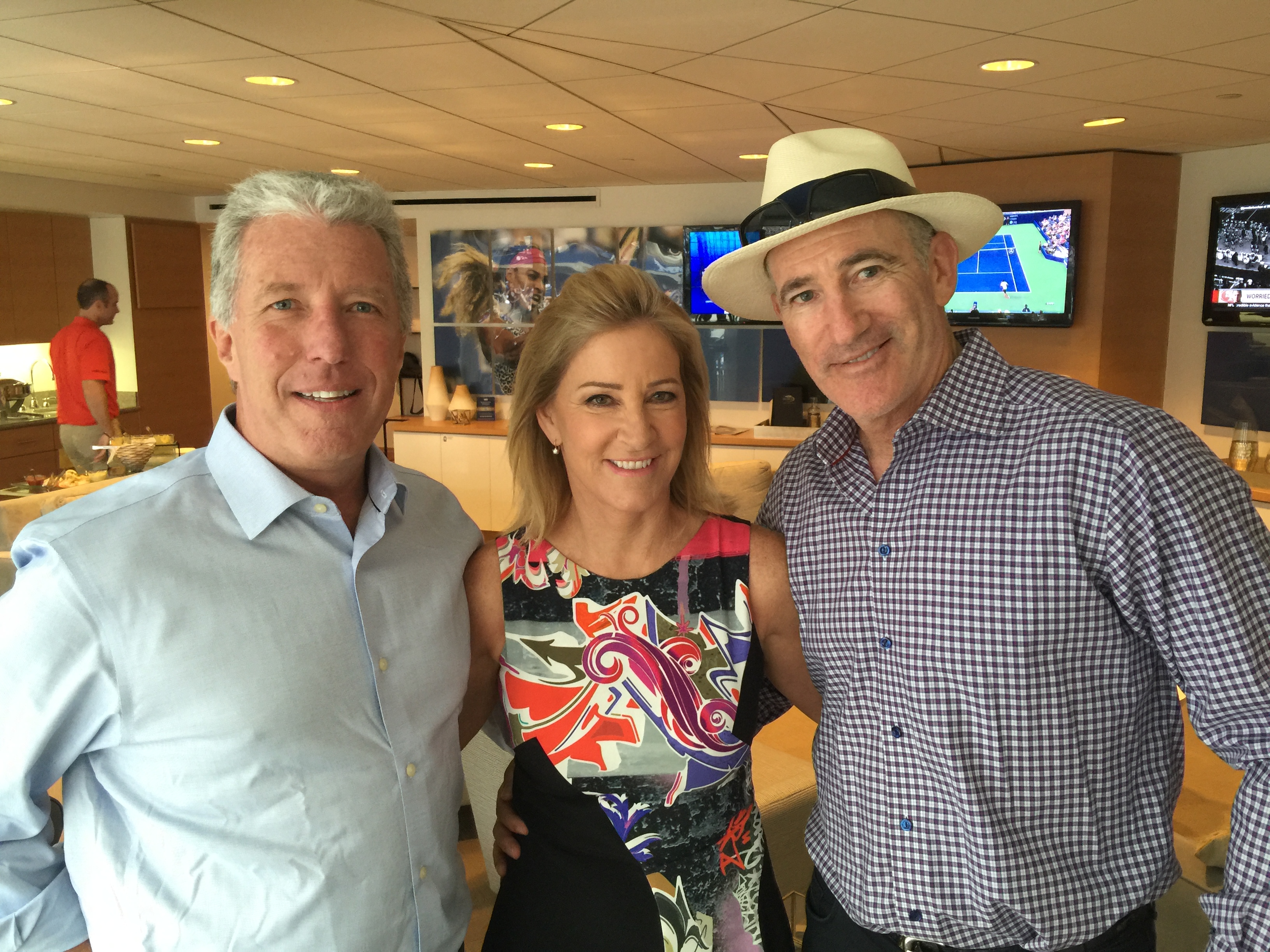 ESPN VP of Production Jamie Reynolds (left) with US Open announcers Chris Evert and Cliff Drysdale