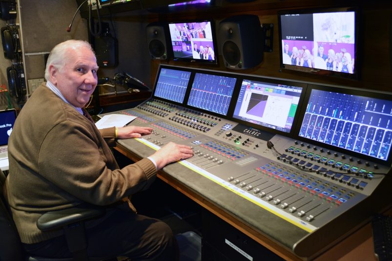 Andy Benz of Jones Mobile Television works on the Calrec Summa console.