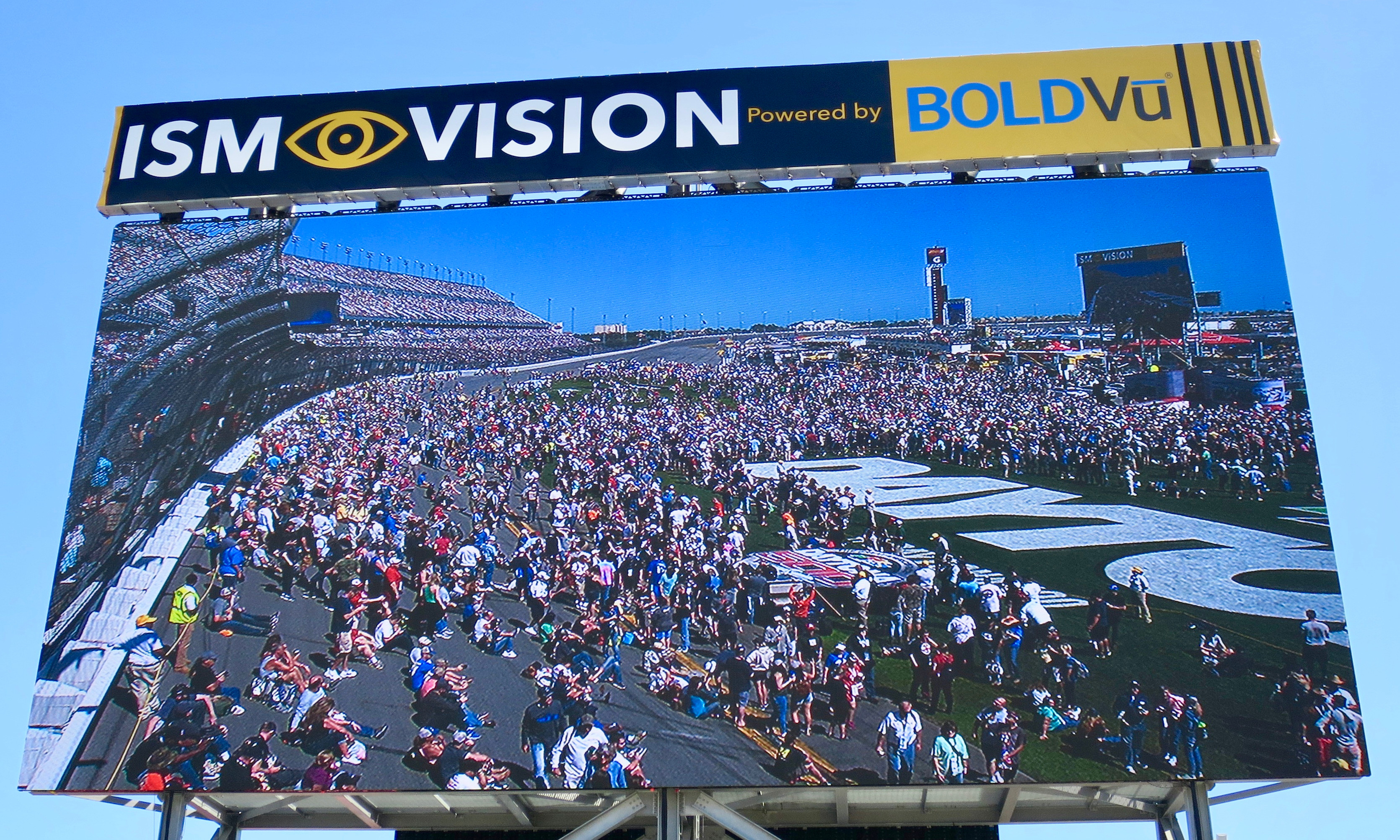IMS Vision has replaced Sprint as the sponsor of NASCAR's in-venue video shows and the change has led to a cleaner look that also has new graphics created by SMT.