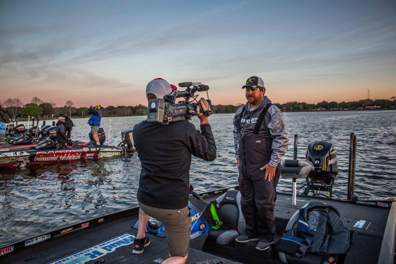 With JVC’s integrated streaming technology, Digital P Media is able to send camera operators out with fisherman during the FLW Tour to get live footage of bass fishing tournaments. Courtesy of FLW/Photo by Kyle Wood